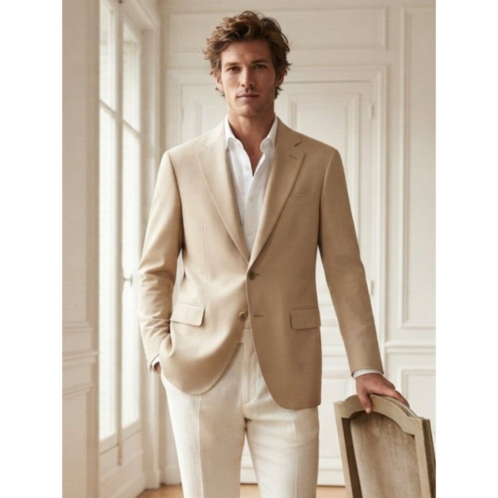 Classic Men's Cream 100% Silk Matka Blazer - Timeless Tailored Style